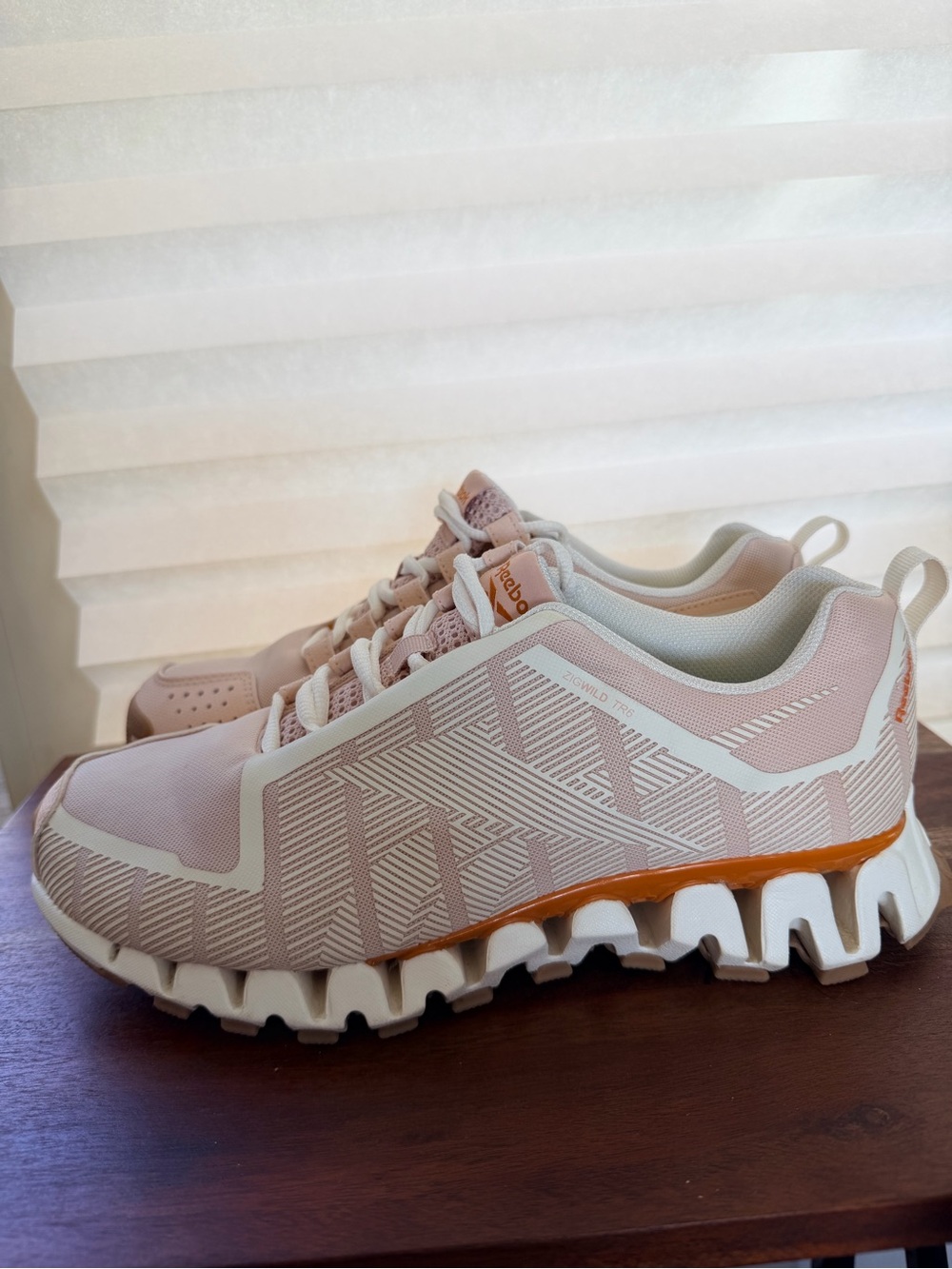 Reebok Light Pink and White Athletic Shoes with Orange Accent